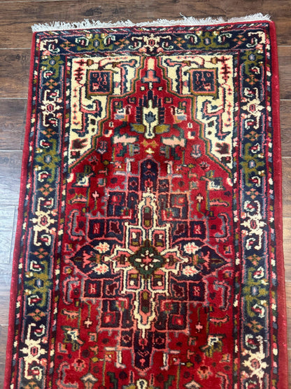 Indo Persian Heriz Runner Rug 3 x 17, Geometric Long Runner Carpet for Hallway, Medallions, Wool Runner Rug 3x17