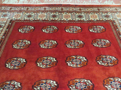 Vintage Turkoman Bokhara Rug Handmade Wool Carpet Signed By Master Weaver 6x9