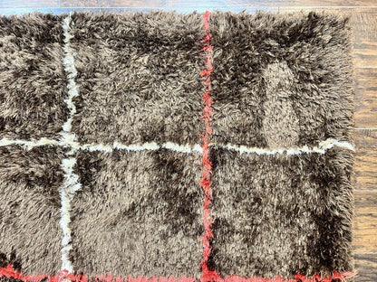 Brown Shag Rug 6x8 Vintage Wool Panel Design Area Rug For Living Rooms