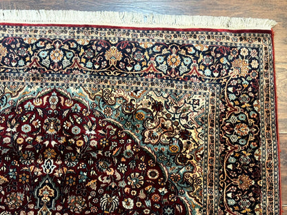4x6 Silk Rug, Very Fine 650 KPSI, Silk Persian Carpet, Red, Floral Medallion, Sino Persian