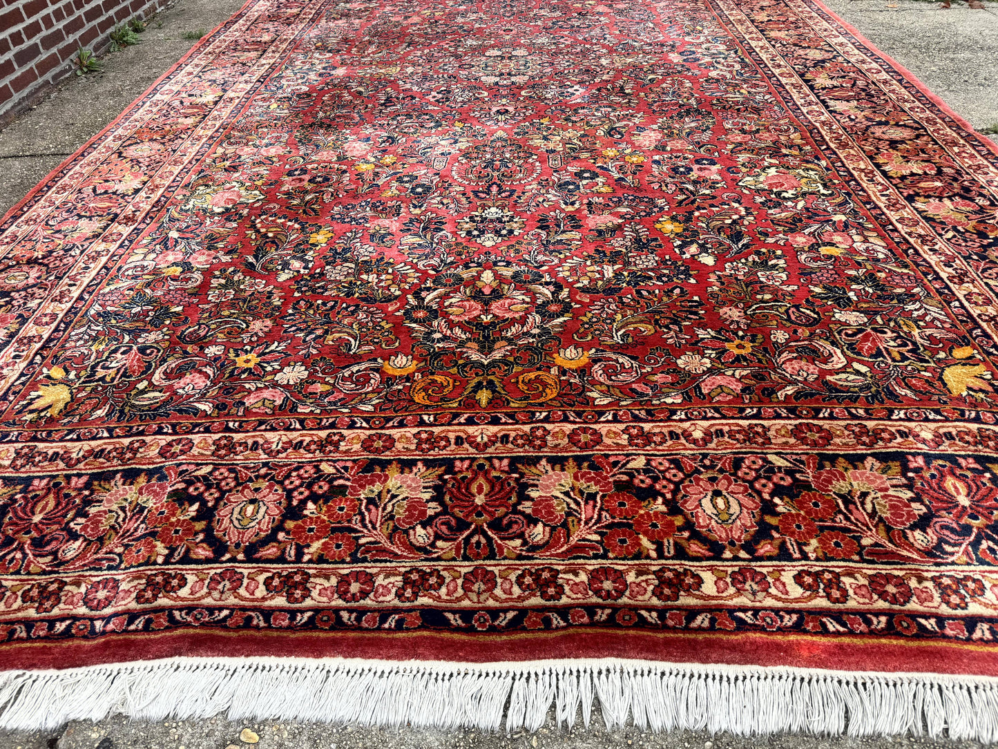 Large Antique Persian Sarouk Rug 11x18, Red, Floral Allover, Palace Size Wool Handmade Carpet