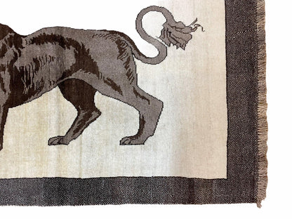 Handmade Lion Rug 3x5 Wool Hand Knotted Brown Beige Vintage Quality