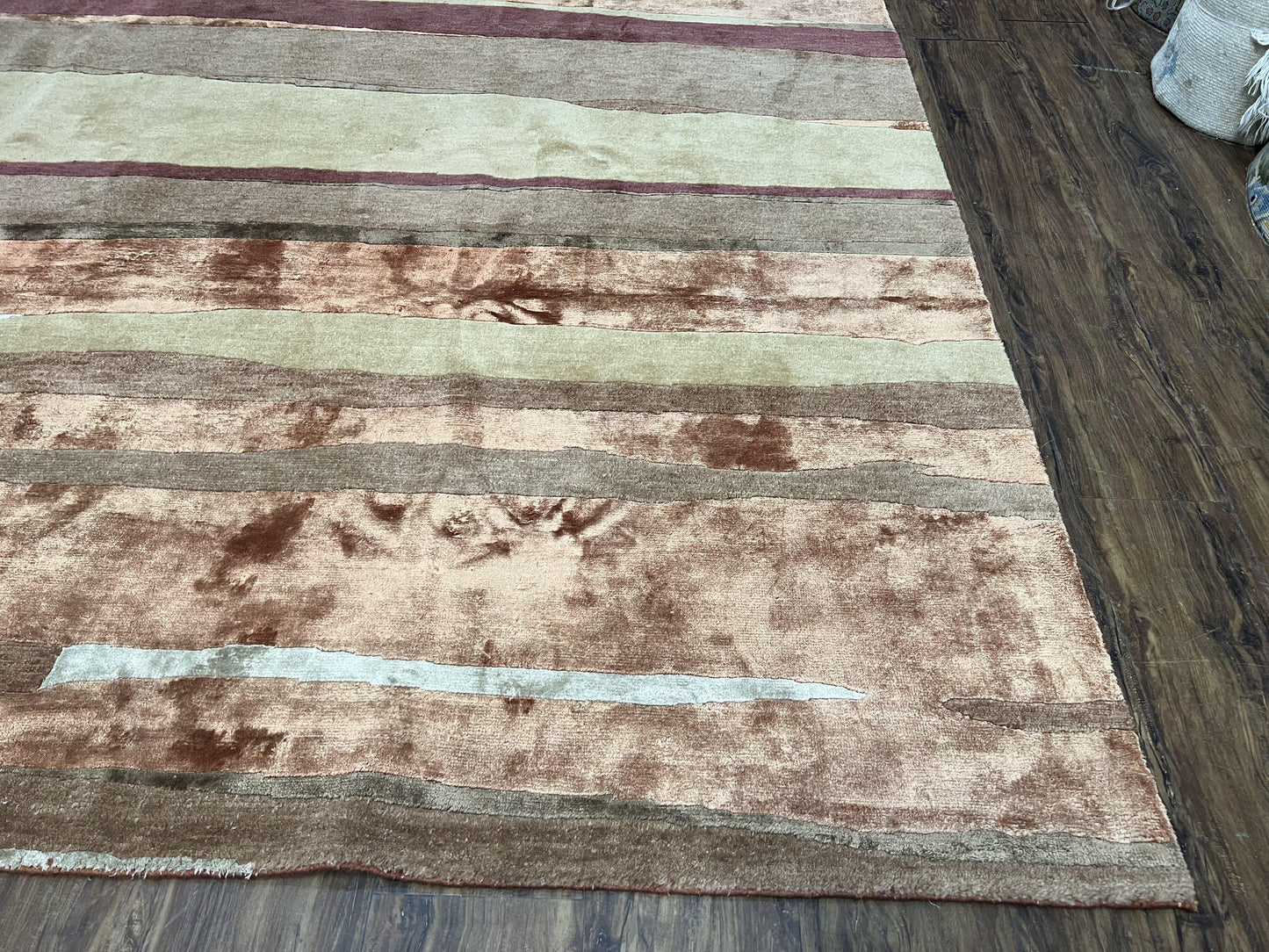 Modern Tibetan Rug 8x11 Nepali Carpet, Shiny Velvely Soft Wool and Silk, Contemporary Hand Knotted Rug, Striped Design, Wool Area Rug 8 x 11