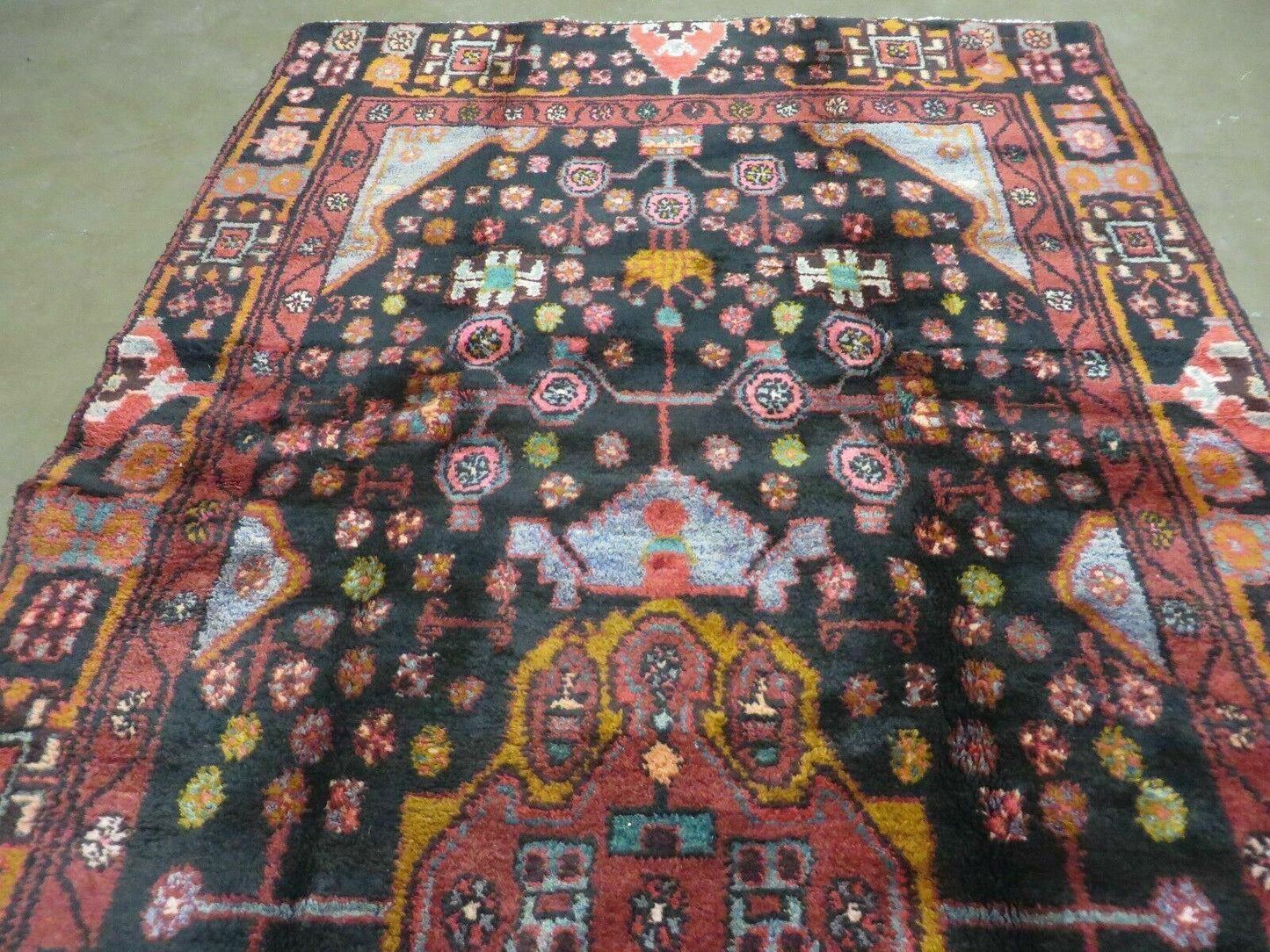 Antique Turkish Rug 4x10 Handmade Tribal Floral Wool Oriental Vintage Carpet