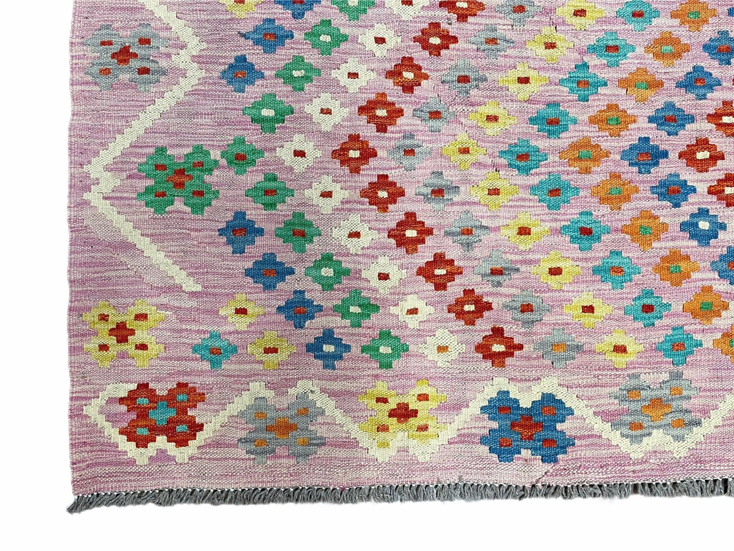 Kilim Rug 6x8 Pink Turkish Handwoven Flat Weave Chobi Multicolor