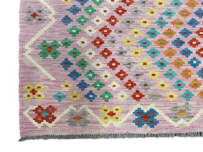 Kilim Rug 6x8 Pink Turkish Handwoven Flat Weave Chobi Multicolor
