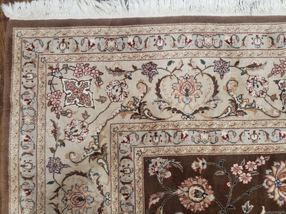 Pak-Persian Vintage Wool Rug 9x12 Hand-Knotted Spice Brown Ivory Traditional Oriental Carpet