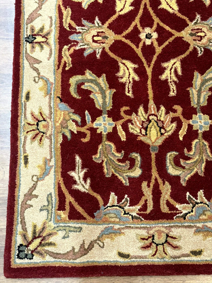 Small Floral Wool Rug 3x5, Safavieh Heritage Collection, Dark Red, Pair A