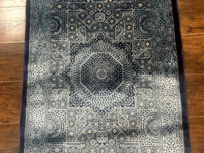 Blue Hereke Turkish Silk Rug Mamluk Bamboo Silk 2.6 By 4 Feet