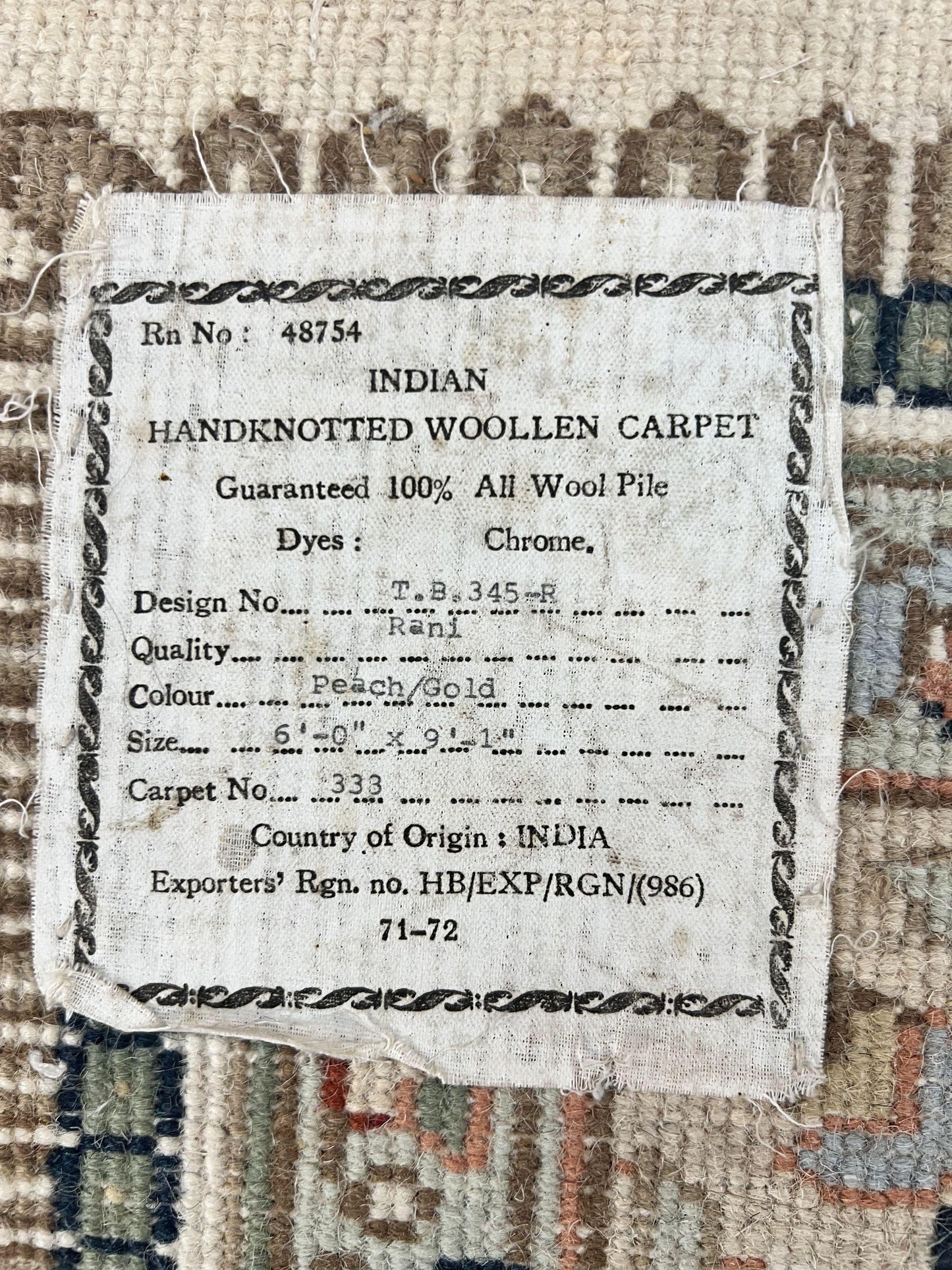 Indo Persian Rug 6x9, Wool Hand Knotted Vintage Carpet, Salmon & Ivory, Traditional Oriental Rug 6 x 9