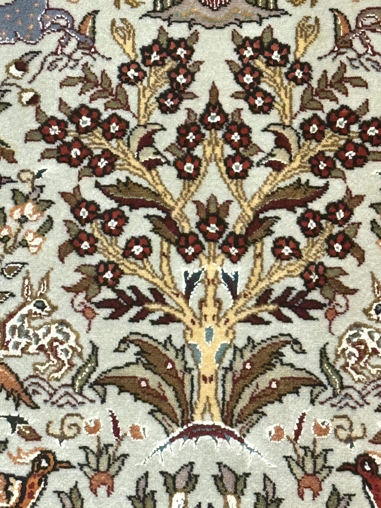 Persian Tabriz Rug 3x5 Tree Of Life With Birds And Animals Wool Silk Highlights