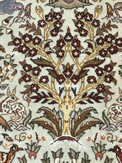 Persian Tabriz Rug 3x5 Tree Of Life With Birds And Animals Wool Silk Highlights