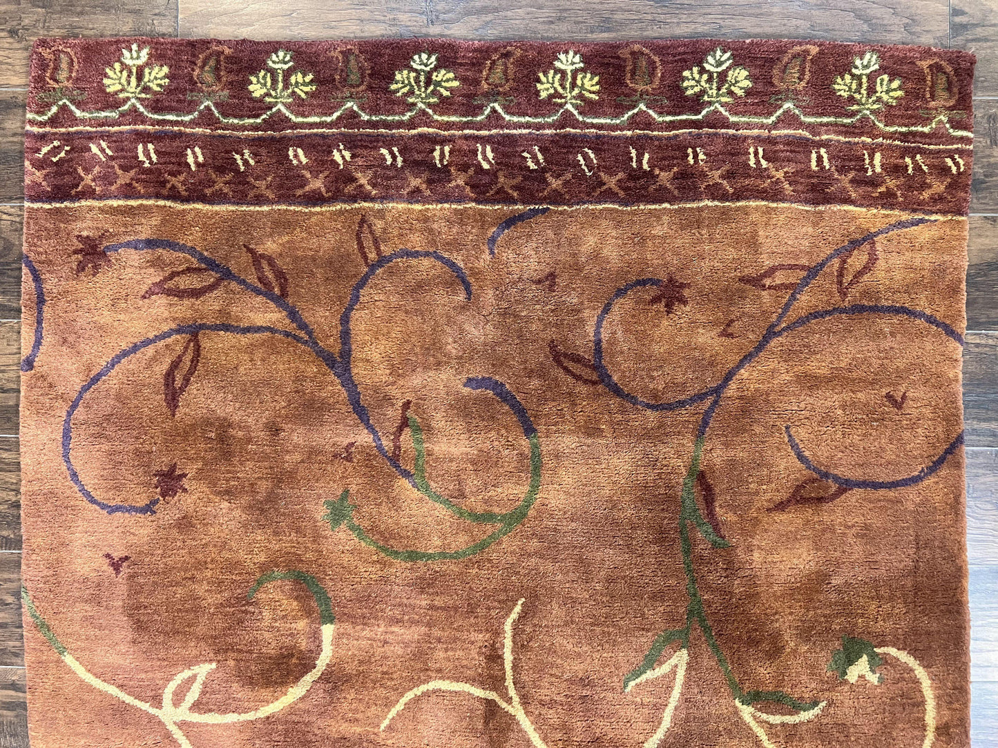 Vintage Hand Tufted Wool Silk Rug 5x8 Rust And Maroon Area Carpet