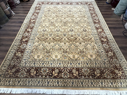 Pak Persian Rug 9x12 Handmade Wool Panel Design Gold And Wine Red