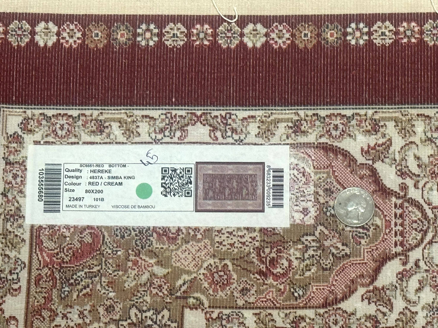 Turkish Silk Rug 2.6 x 6.7, Hunting Design, Short Runner Rug, Red & Ivory, Bamboo Silk, New