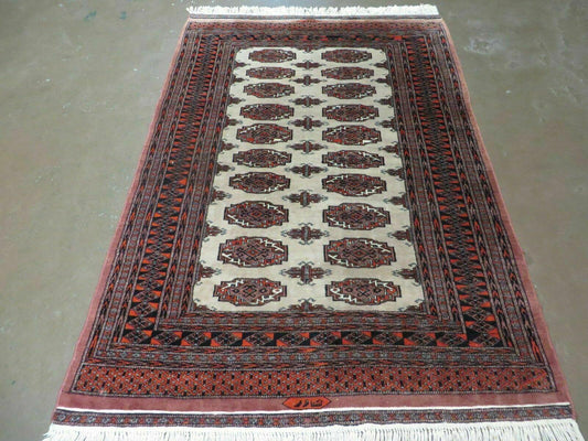Bokhara Turkoman Rug Vintage Handmade Wool 4x6 Pakistan Carpet
