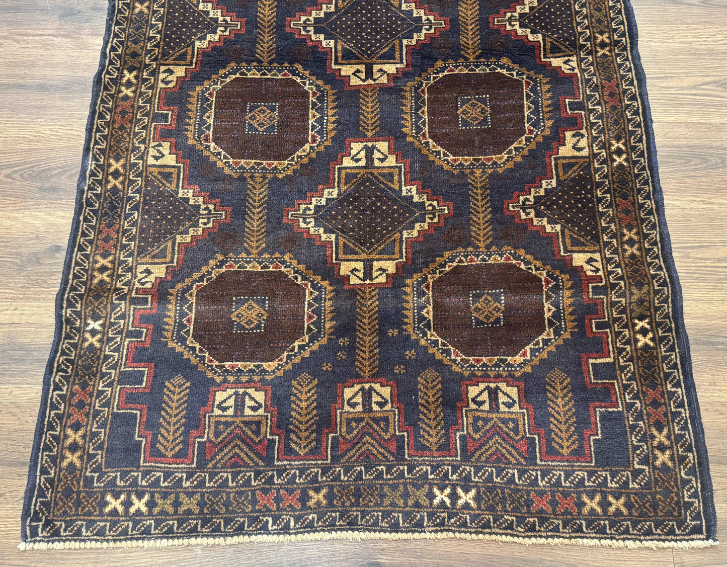 Afghan Balouch Rug Navy Blue 4x6 Handwoven Handmade Contemporary Wool Accent