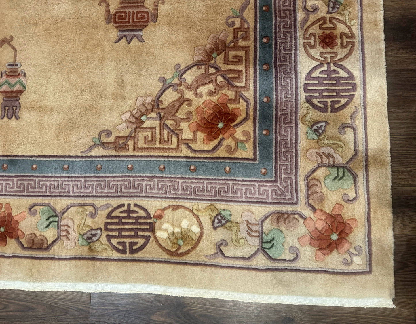 Chinese Wool Rug 90 Line Hand Knotted Vintage Handmade Area Rug