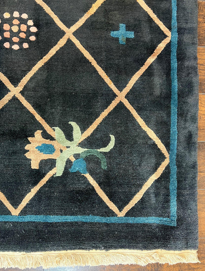 Hand Knotted Tibetan Rug 9x12 Black And Tan Contemporary Nepalese Area Rug