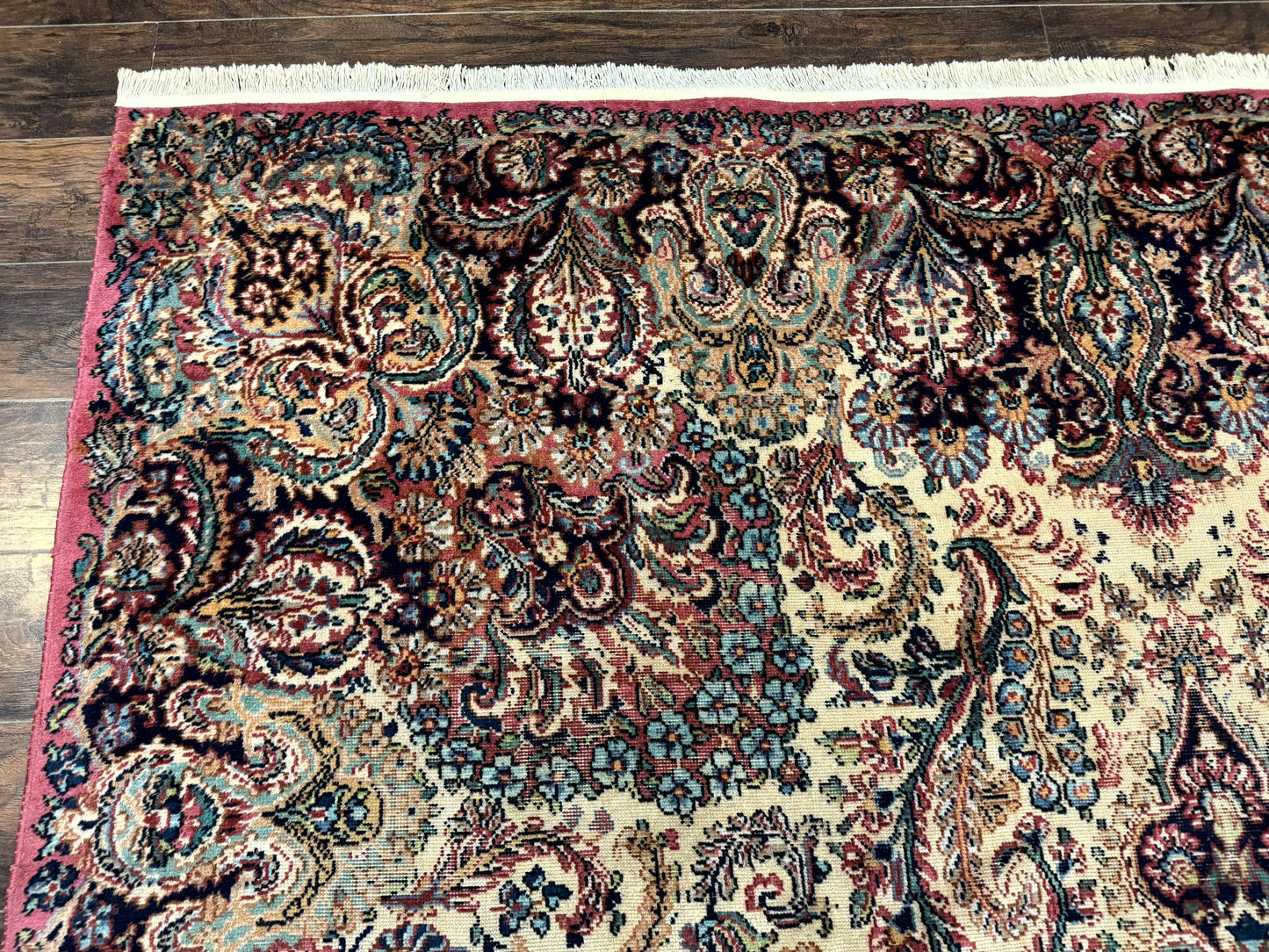 Antique Karastan Kirman Rug Imperial Kirman Ivory Eight Point Eight By Twelve Power Loomed Wool