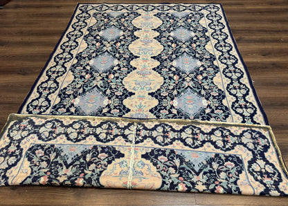 Needlepoint Rug 6x9, Ivory and Navy Blue