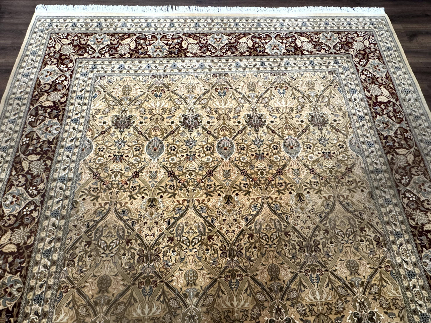 Pak Persian Rug 9x12 Handmade Wool Panel Design Gold And Wine Red