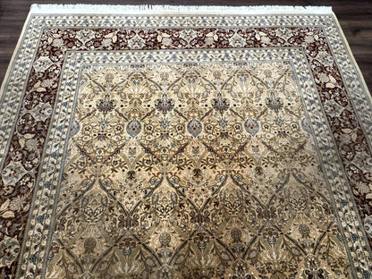 Pak Persian Rug 9x12 Handmade Wool Panel Design Gold And Wine Red