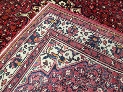 Vintage Persian Hamedan Rug 7x10, Angelas Mahi Pattern, Red, Wool, Hand-Knotted