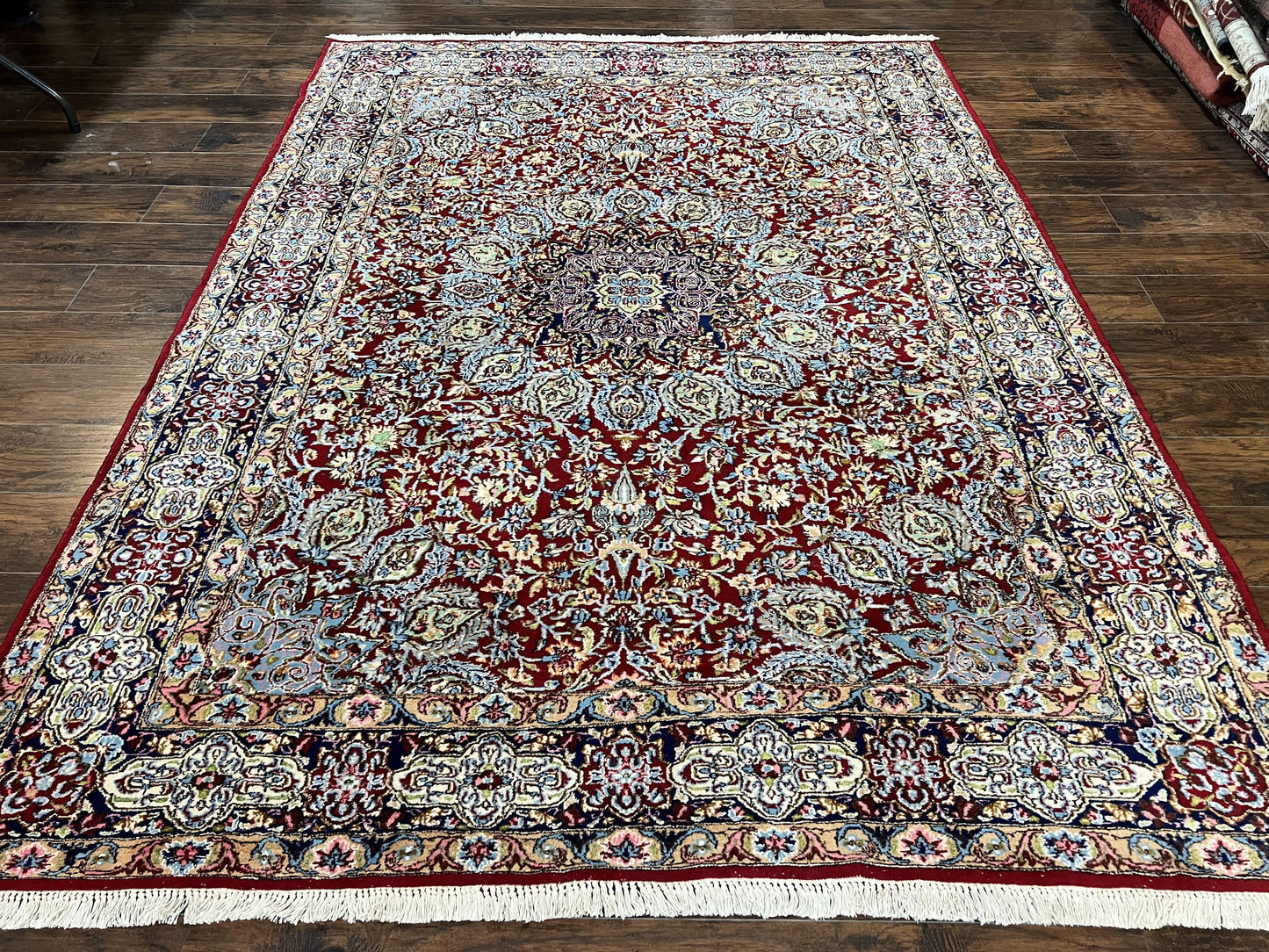 Persian Rug 7x10 Hand Knotted Wool Floral Medallion Kirman Semi Antique Vintage
