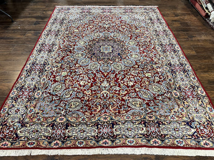 Persian Rug 7x10 Hand Knotted Wool Floral Medallion Kirman Semi Antique Vintage