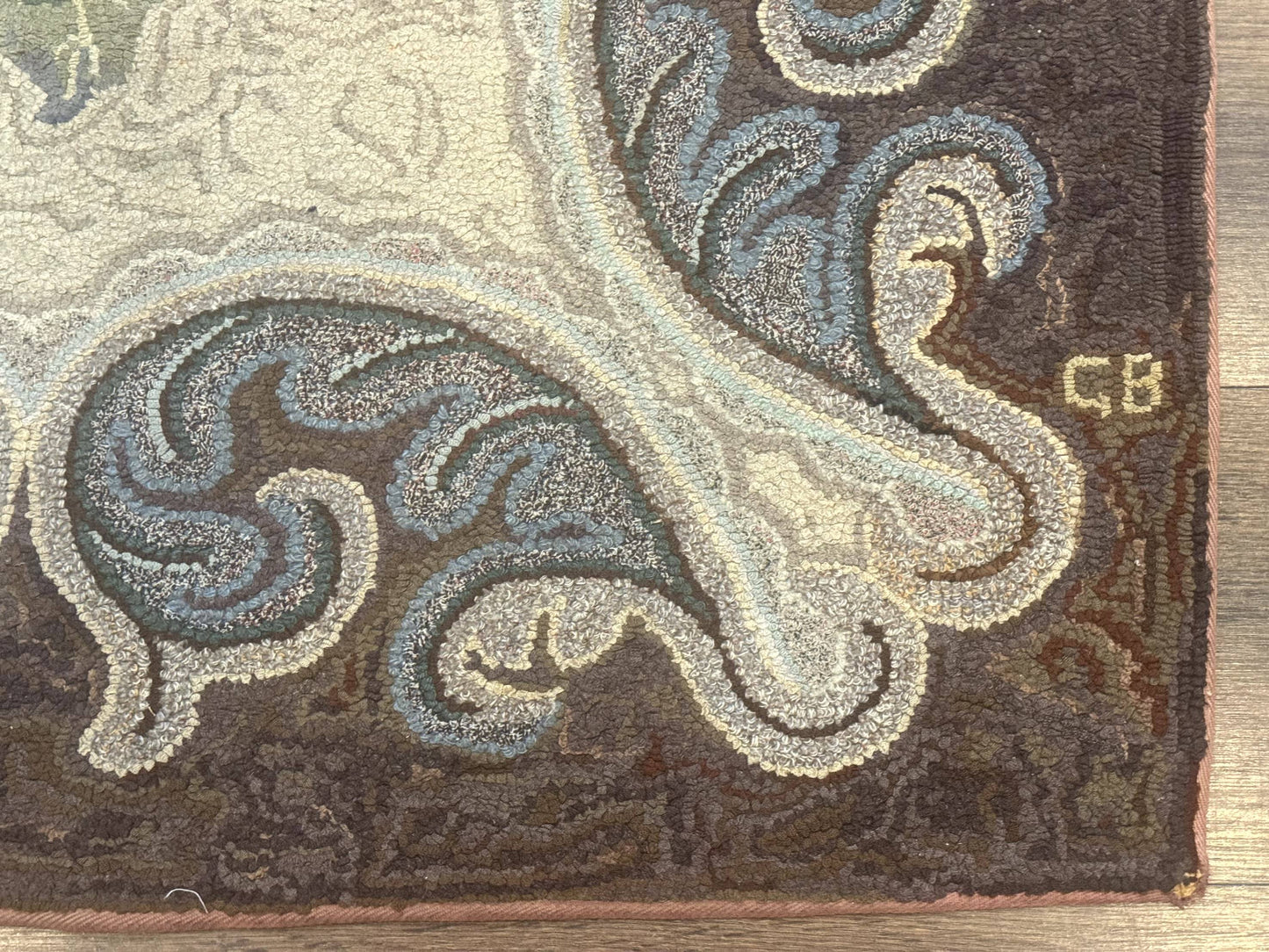 Antique American Hooked Wool Rug Floral Vintage Area Rug Handmade