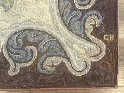 Antique American Hooked Wool Rug Floral Vintage Area Rug Handmade