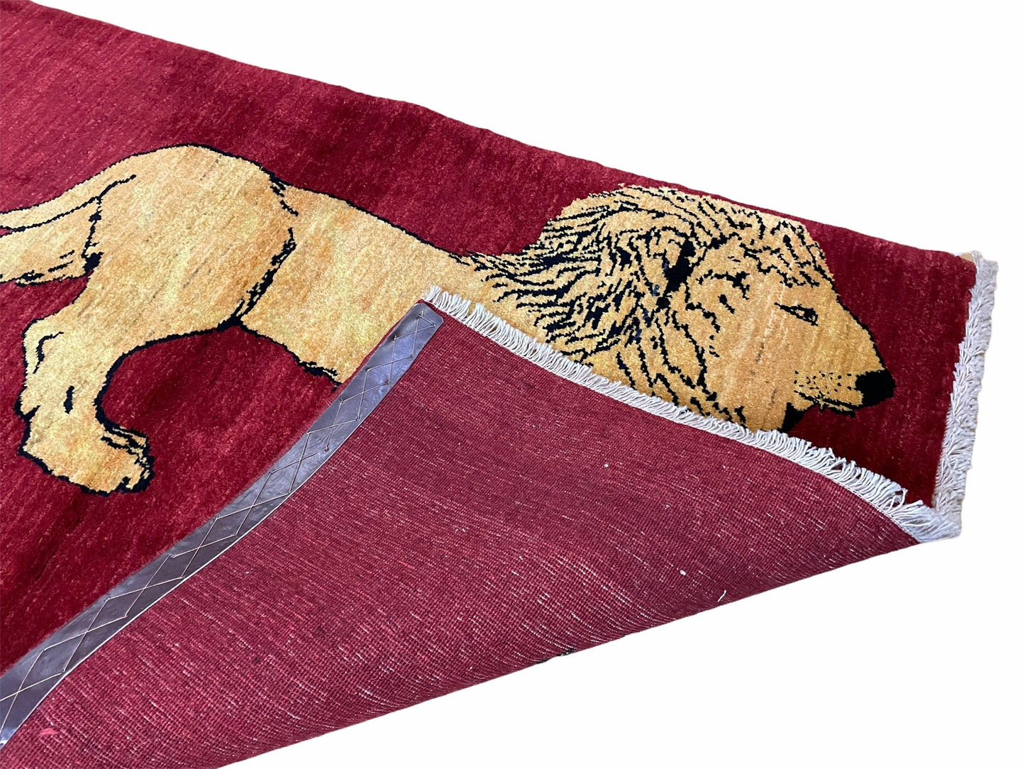 Handmade Wool Rug Lion Pictorial Tribal Design With Vegetable Dyes 3x5