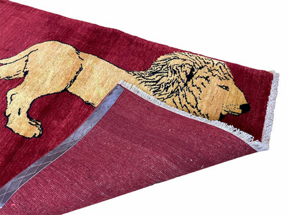 Handmade Wool Rug Lion Pictorial Tribal Design With Vegetable Dyes 3x5