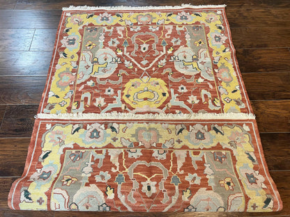 Turkish Kilim Rug 4x6 Flatweave Wool Handmade Geometric Vintage Carpet