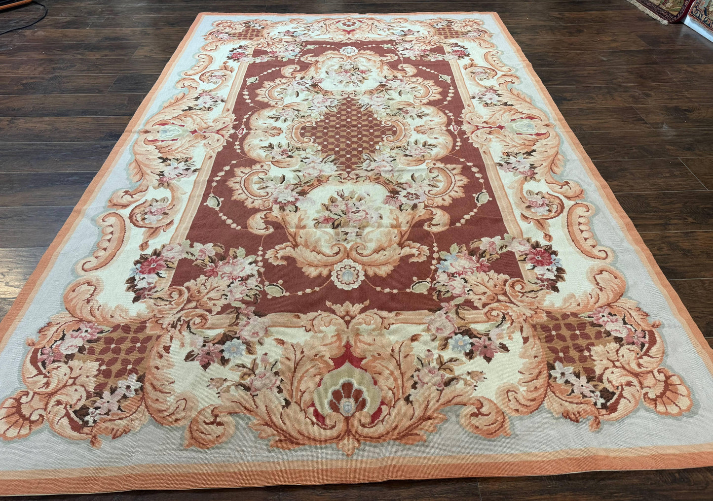 Aubusson Rug Vintage Needlepoint Wool Flatweave 6x9 Carpet European Design
