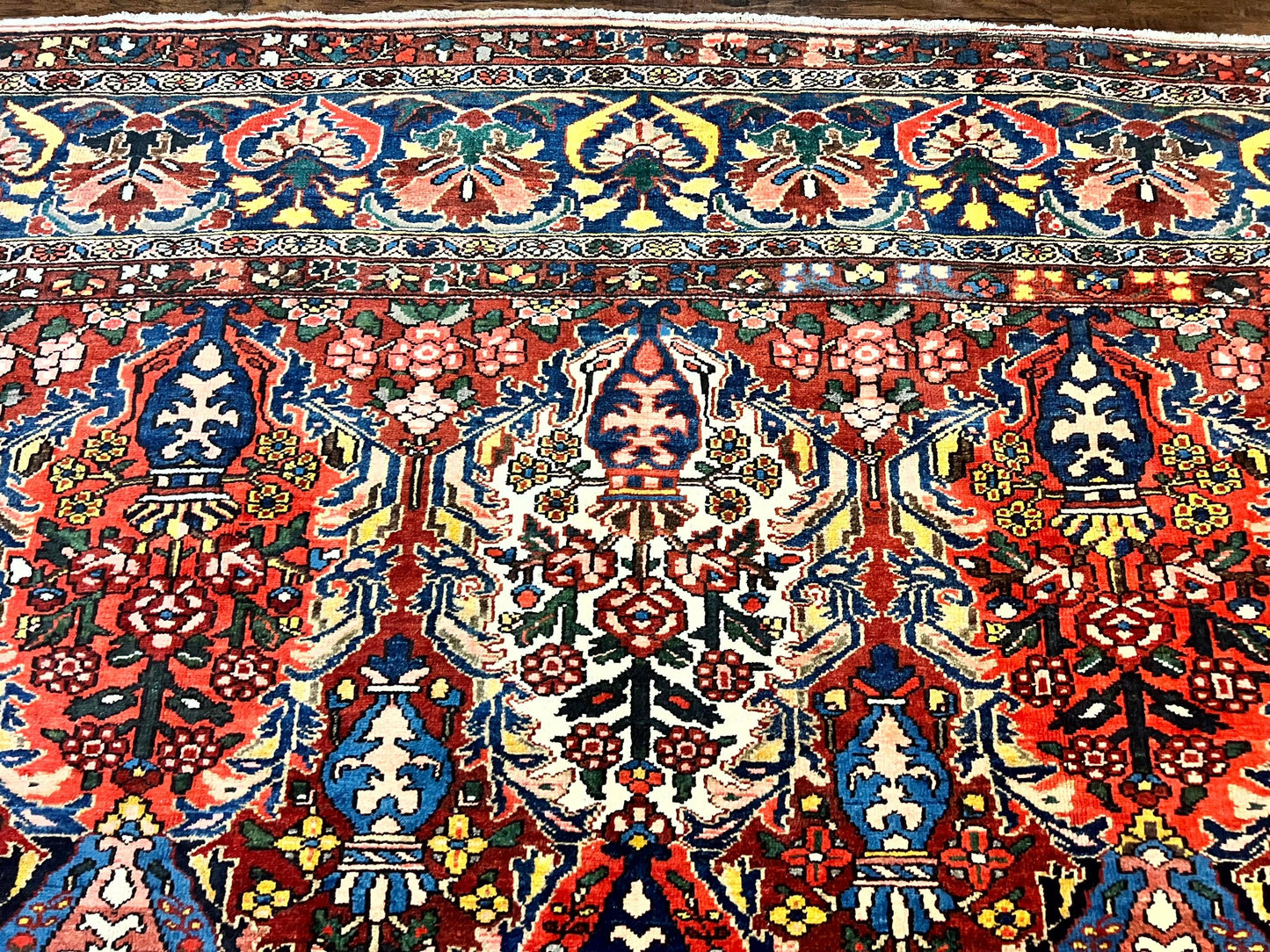Large Persian Bakhtiari Rug 10x14, Rare Perisan Tribal Rug, Red Blue Ivory Multicolor, Hand Knotted, Semi Antique Carpet
