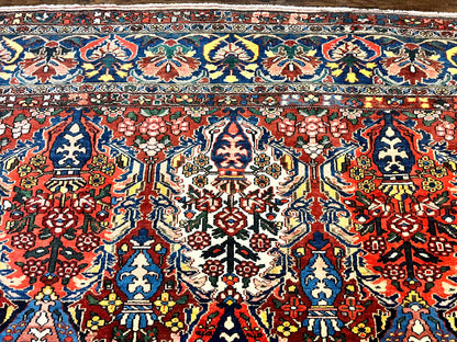 Large Persian Bakhtiari Rug 10x14, Rare Perisan Tribal Rug, Red Blue Ivory Multicolor, Hand Knotted, Semi Antique Carpet