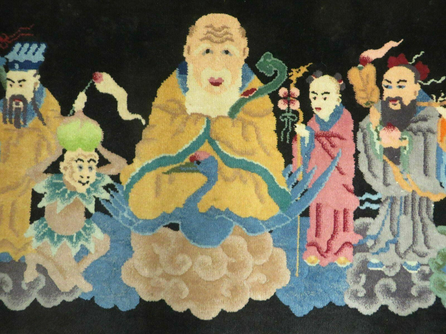 Chinese Wool Pictorial Rug Hand Knotted Vintage Confucius Immortals Scene Carpet