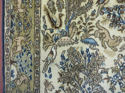 Handmade India Tree Of Life Rug Wool Silk 4x6 Oriental Pictorial Birds Deer Vintage 1960s