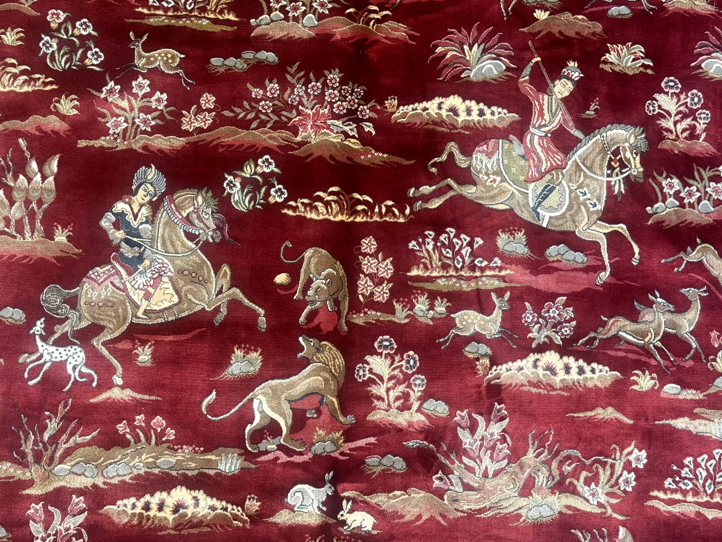 Turkish Silk Rug 8x10 Modern Bamboo Silk Hunting Design Area Rug