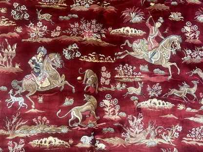 Turkish Silk Rug 8x10 Modern Bamboo Silk Hunting Design Area Rug