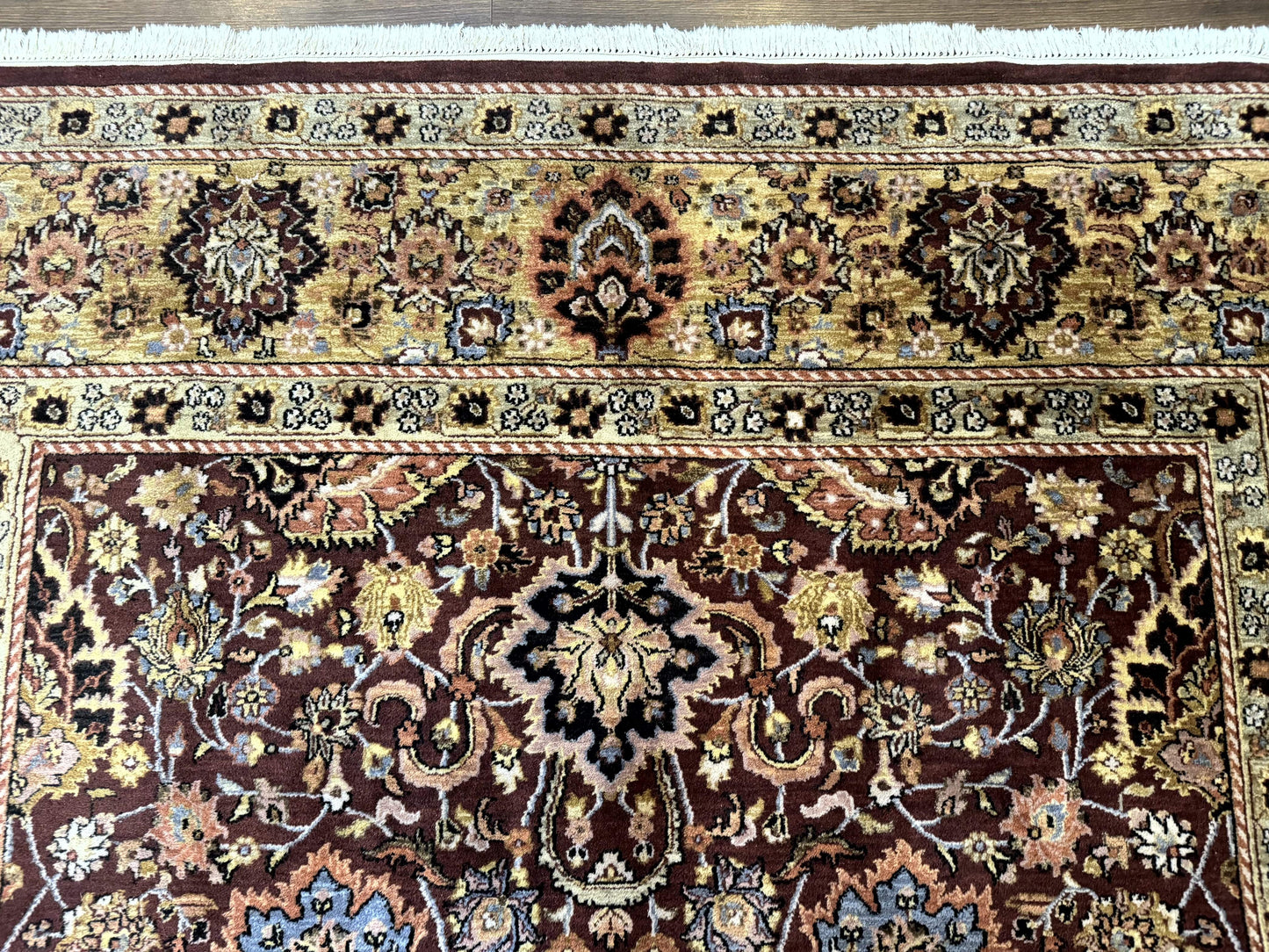 Indo Persian Rug 8x11 Handmade Wool Hand Knotted Eggplant Tan Allover Pattern Couristan