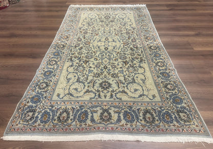 Persian Kashan Rug Vintage 225 KPSI Light Green And Light Blue Floral Medallionless Design