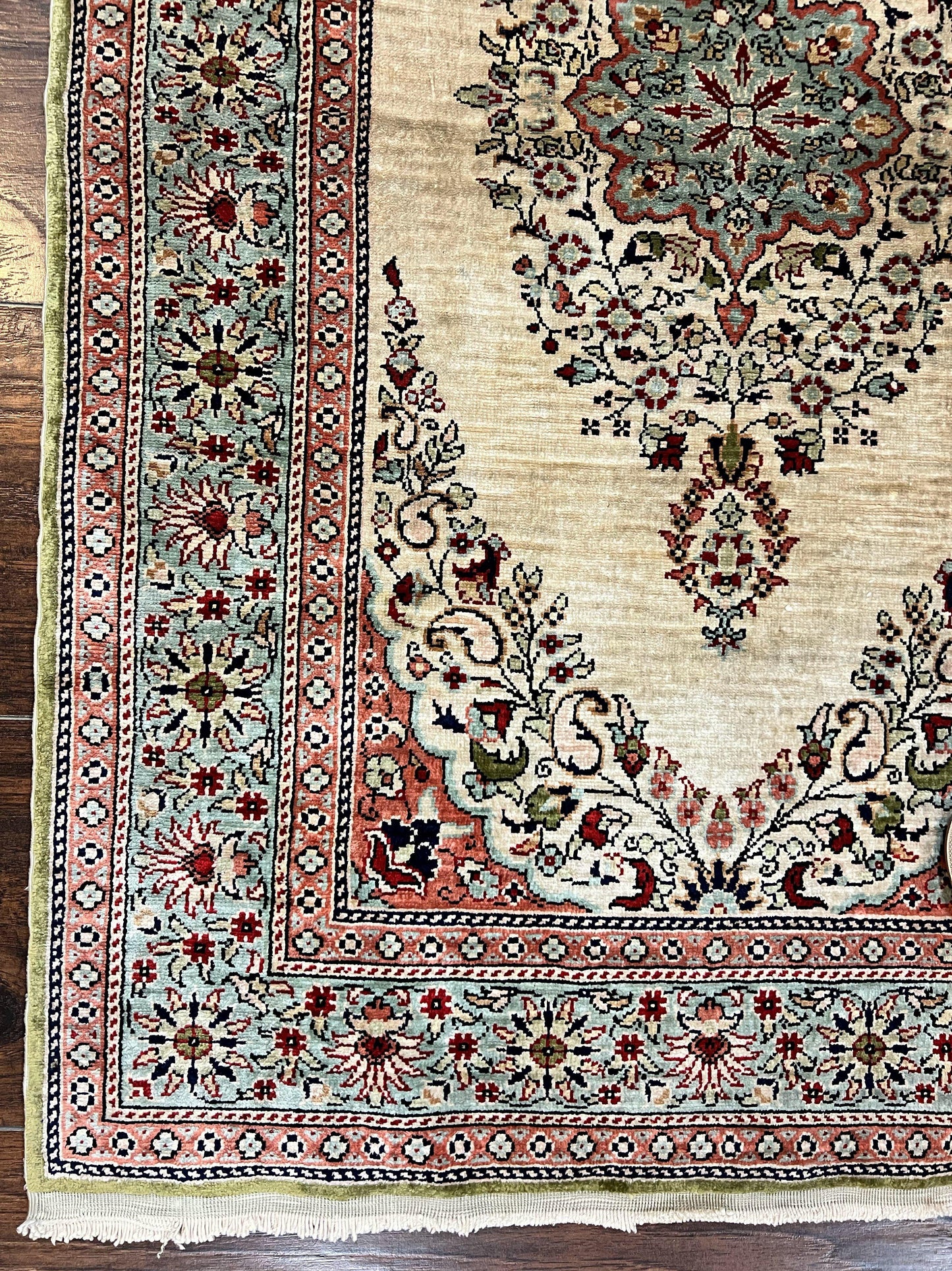 Silk Turkish Kayseri Rug 2x3 Hand Knotted Vintage Silk Pile On Silk Foundation 300 KPSI