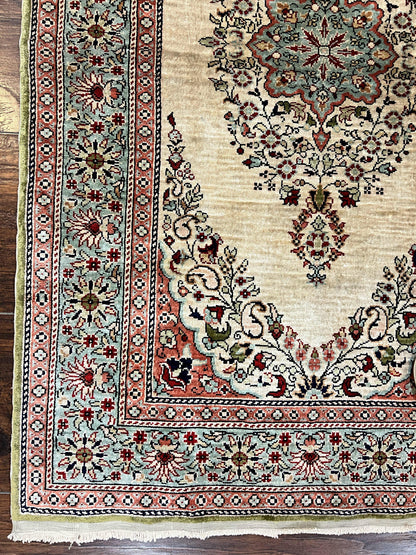 Silk Turkish Kayseri Rug 2x3 Hand Knotted Vintage Silk Pile On Silk Foundation 300 KPSI