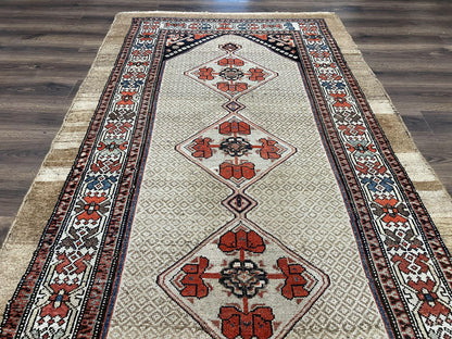Rare Persian Sarab Tribal Runner Rug 4 By 10 Antique Geometric Medallions Camel Hair