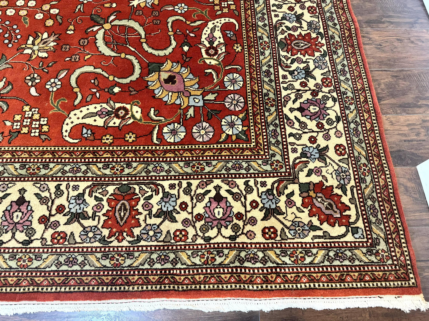 Romanian Rug 10x13, Vintage Handmade Wool Carpet, Floral Pattern, Birds, Red and Cream, Signed By Masterweaver, Persian Rug