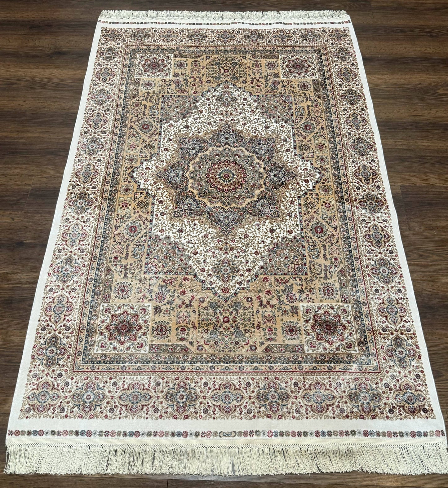 Memluk Silk Rug Turkish Hereke Style 4x6 Bamboo Silk Contemporary Carpet