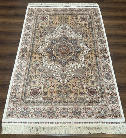 Memluk Silk Rug Turkish Hereke Style 4x6 Bamboo Silk Contemporary Carpet